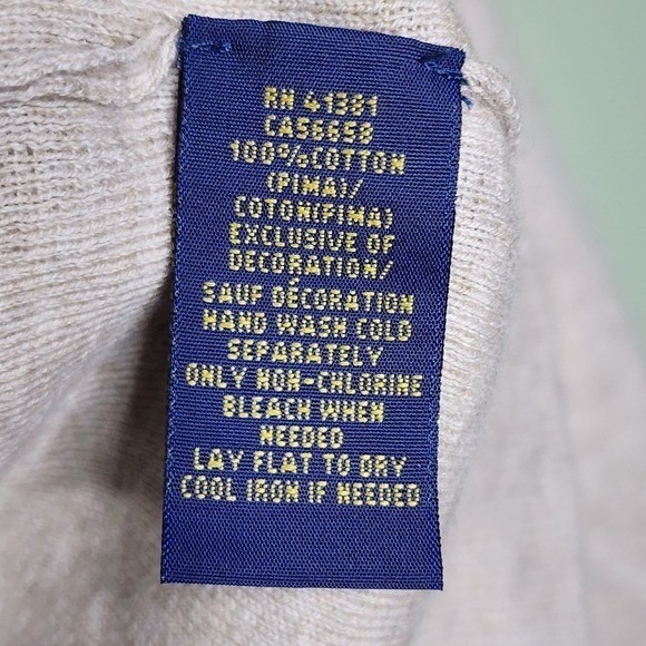 Men's Cream Pullover Sweater Polo Ralph Lauren Pima Cotton Ribb Cuffs/Hem XL - Picture 5 of 5